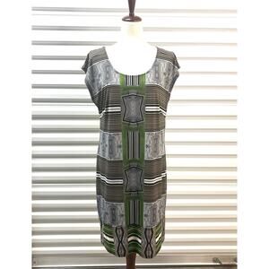 Laundry Shelli Segal Geometric Print Dress, Green Black White, Stretchy Size M